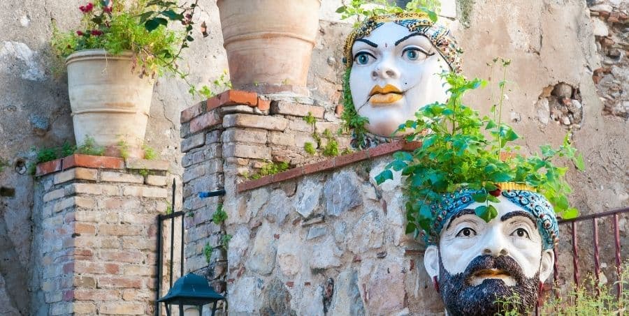 See ceramic Sicilian heads on Sicily holiday